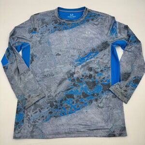 Realtree Wave Fishing Long Sleeve Shirt Men's Size L Gray Blue Camo Performance
